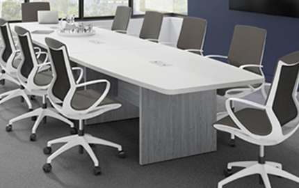  8'  Boat Shape Conference Table<br> 96x44 Panel Base
