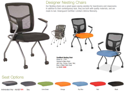 Colorful nesting office chairs selection