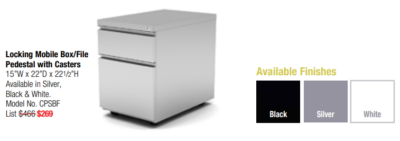 Mobile pedestal filing cabinet options