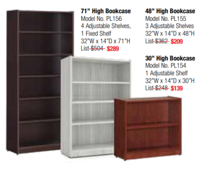 Office bookcases in various sizes