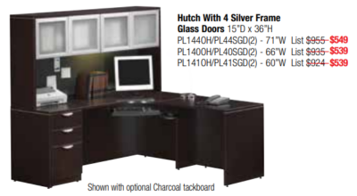 Commercial office desk hutch setup