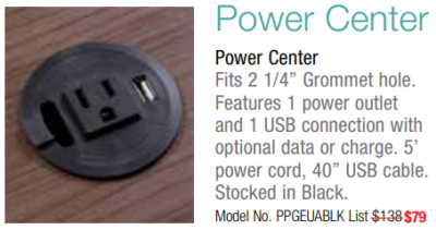 Black desk power center outlet