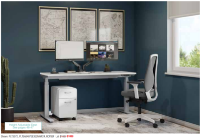 Height adjustable desk office setup