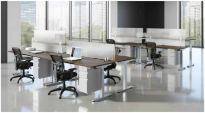 Modern desk workstations in office