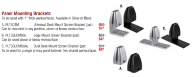 Panel mounting brackets selection