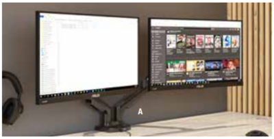 Dual computer monitors on desk