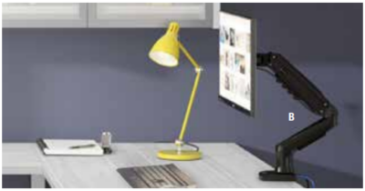 Desk with monitor and lamp