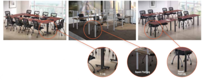 Office desks with different legs