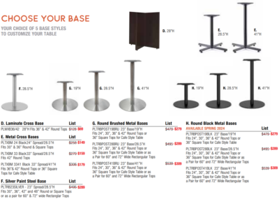 Table base types for sale