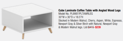 Cube coffee table angled legs