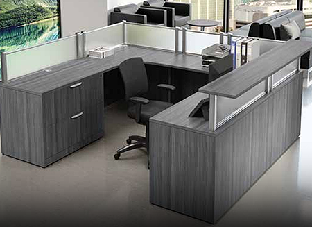 Modern gray office cubicle workstation