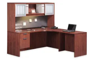 L-shaped wooden office desk