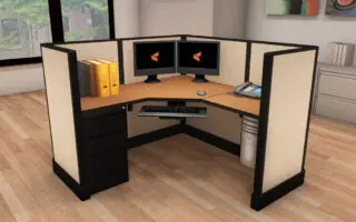 Modern office cubicle workspace setup