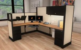 Modern office cubicle workstation setup