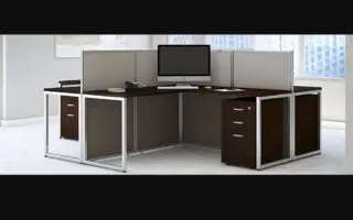 Modern office cubicle desk setup