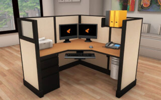 Modern office cubicle workstation setup