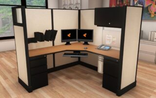 Modern office cubicle workstation setup